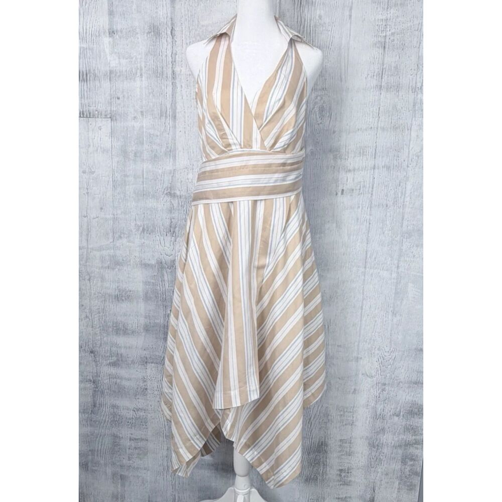 Anthropologie Maeve Asymmetrical Sleeveless Shirt Dress Striped Size 4